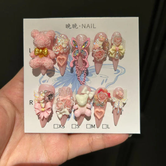 ⬛️NANABOSS🔷Pink Sweetheart Teddy Nails