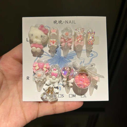 ⬛️NANABOSS🔷Hello Kitty Pink Crystal Nails