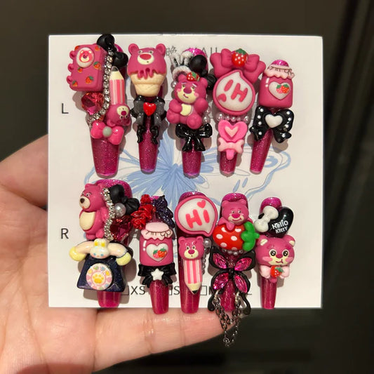 ⬛️NANABOSS🔷Pink Bear Sweetheart Nails