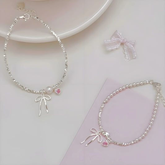 nanaboss Bow - Heart 925 Silver Bracelet Set