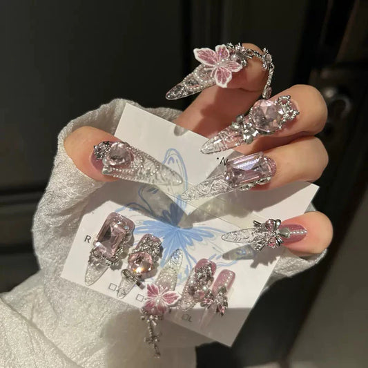 ⬛️NANABOSS🔷Crystal Butterfly Glam Nails